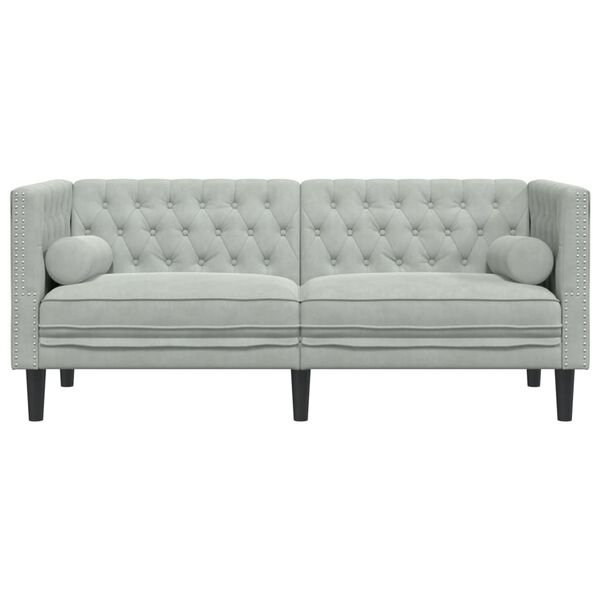 vidaXL Chesterfield Sofa with Bolsters 2-Seater Light Gray Velvet