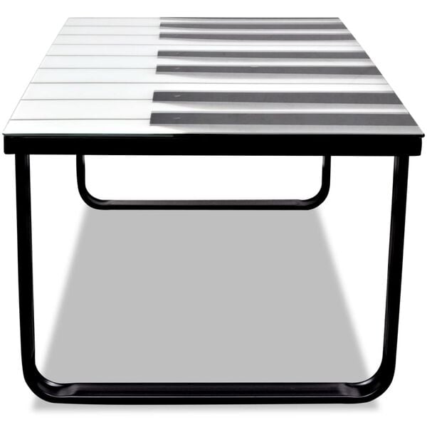 vidaXL Coffee Table Black and White Tempered Glass, Iron Small Modern