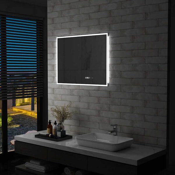 vidaXL Bathroom Mirror Silver Glass, Aluminum 31.5 x 23.6 in Lights