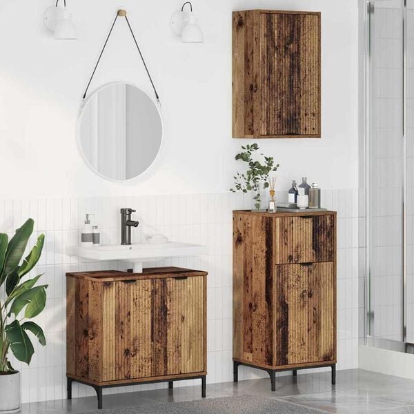 vidaXL Bathroom Furniture Set 3 pcs Old Wood Engineered Wood and Metal