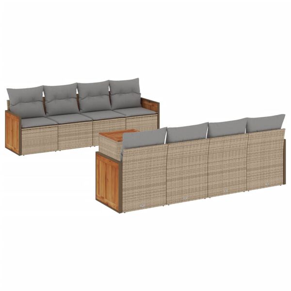 vidaXL 9 Piece Patio Sofa Set with Cushions Beige Poly Rattan