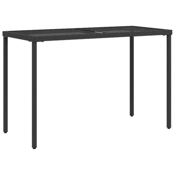 vidaXL Garden Table Black Poly Rattan, Powder-Coated Steel, Tempered Glass