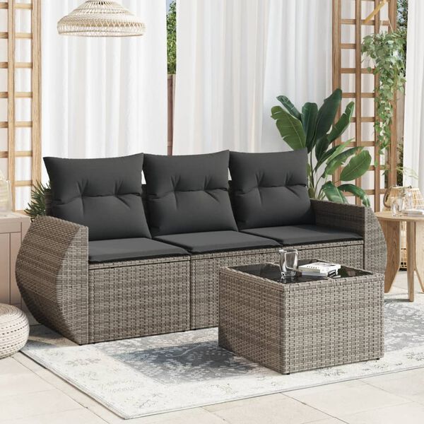 vidaXL 4 Piece Patio Sofa Set with Cushions Gray Poly Rattan