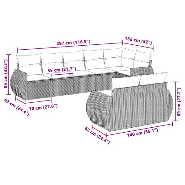 vidaXL Garden Sofa Set Light Grey (Sofa), Dark Grey (Cushions)