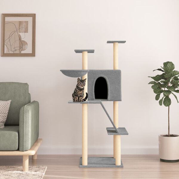 vidaXL Cat Tree Light grey Engineered wood, plush, sisal Large Durable