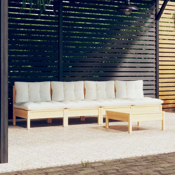 vidaXL Garden Lounge Set Cream and Pinewood Solid pinewood, 100% polyester