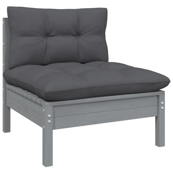 vidaXL Garden Lounge Set Grey Solid pine wood, fabric (100% polyester)
