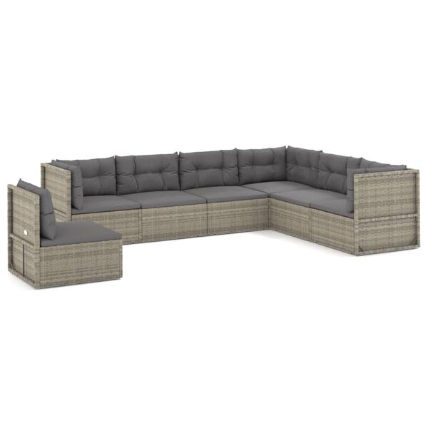 vidaXL Garden Lounge Set Grey PE Rattan, Powder-Coated Steel 7-piece set
