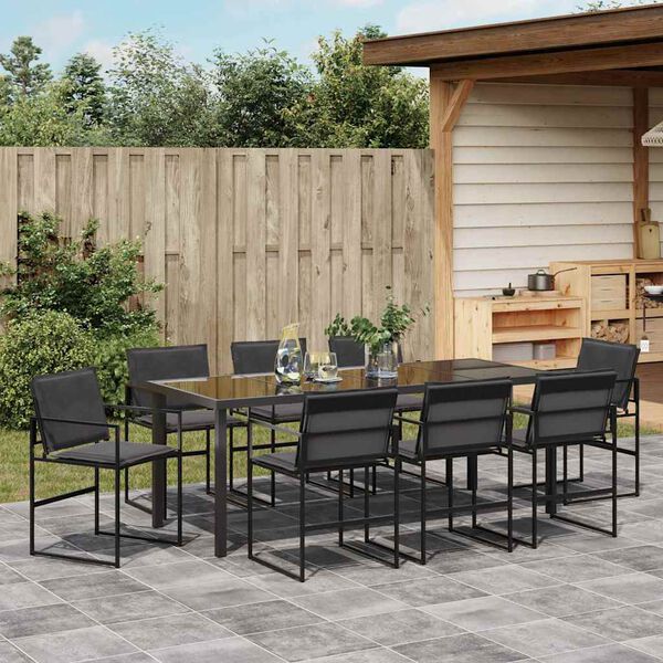 vidaXL Garden Dining Set 9 pcs Black Powder-Coated Steel
