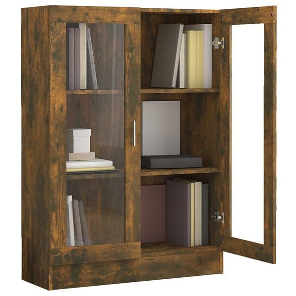 vidaXL Vitrine Cabinet Smoked Oak Engineered wood, glass Medium