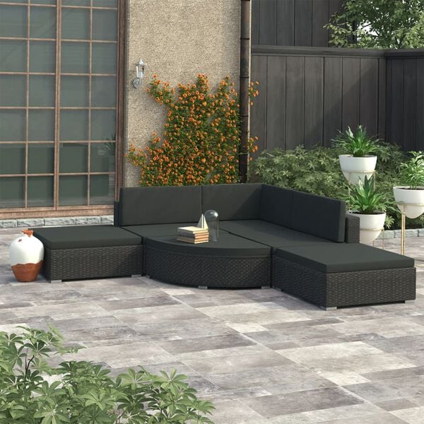 vidaXL Garden Lounge Set Black PE Rattan, Powder-Coated Steel, Polyester