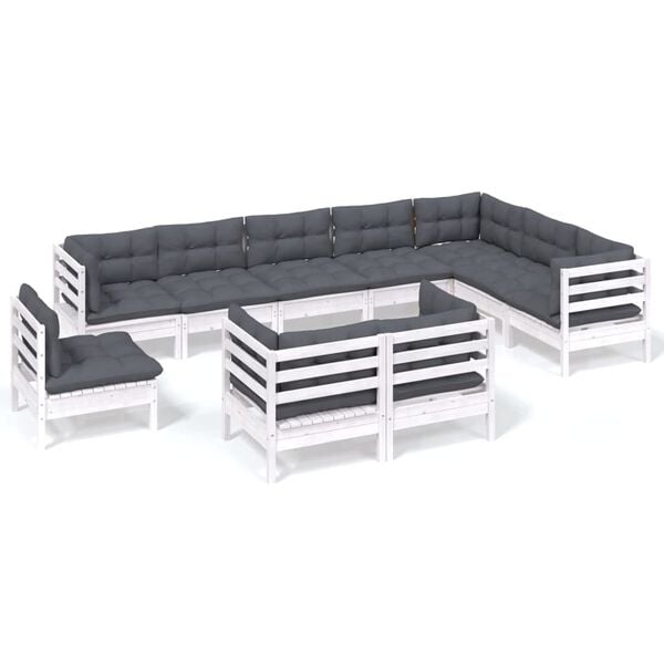 vidaXL Garden Lounge Set White, Anthracite Solid pinewood, 100% polyester