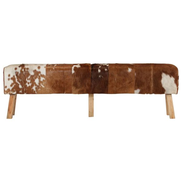 vidaXL Bench Brown and white Real goat leather, solid mango wood 63 in