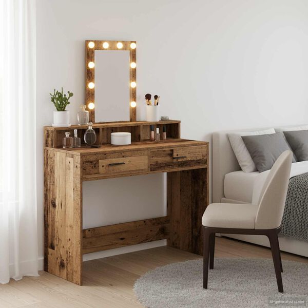 vidaXL Dressing Table Brown 39.37 x 16.14 x 55.12 in Engineered Wood