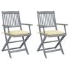 vidaXL Folding Patio Chairs 2 pcs with Cushions Solid Acacia Wood (46333+314866)