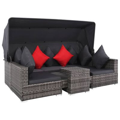 vidaXL 7 Piece Patio Lounge Set with Cushions Poly Rattan Gray