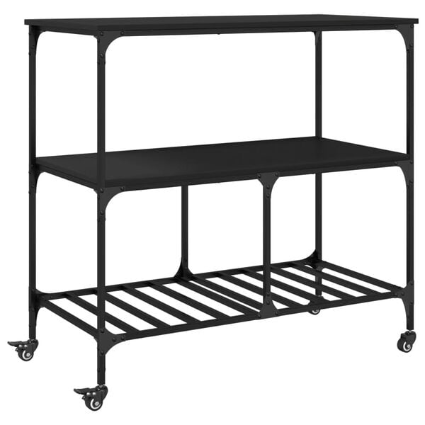 vidaXL Kitchen Trolley Black 39.4"x19.7"x37.4" Engineered Wood