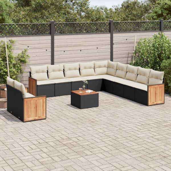 vidaXL Garden Sofa Set Black with cream white cushions