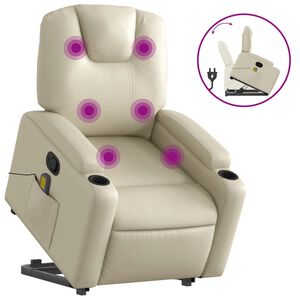 vidaXL Stand Up Massage Recliner Chair Cream Faux leather, Metal, Plywood