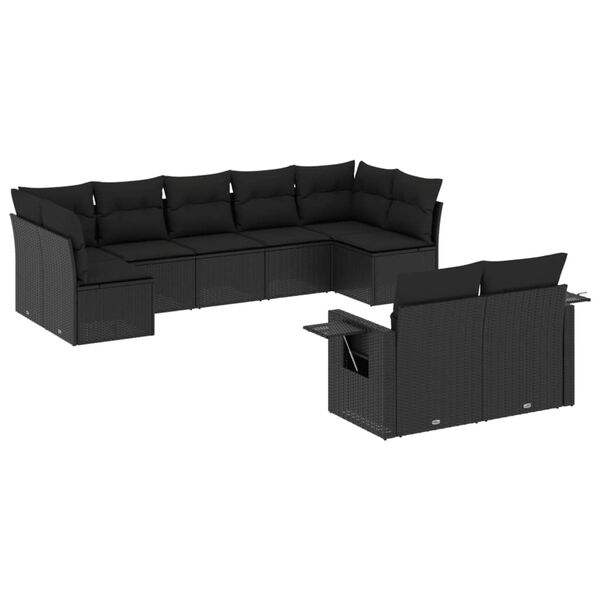 vidaXL Garden Sofa Set Black PE rattan, polyester Large Modular