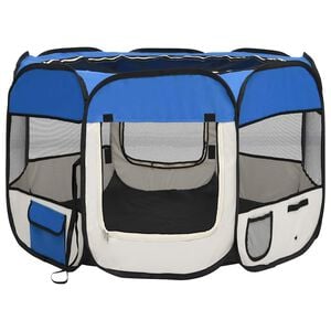 vidaXL Dog Playpen Blue and cream Polyester, steel 35.4 x 35.4 x 22.8 in