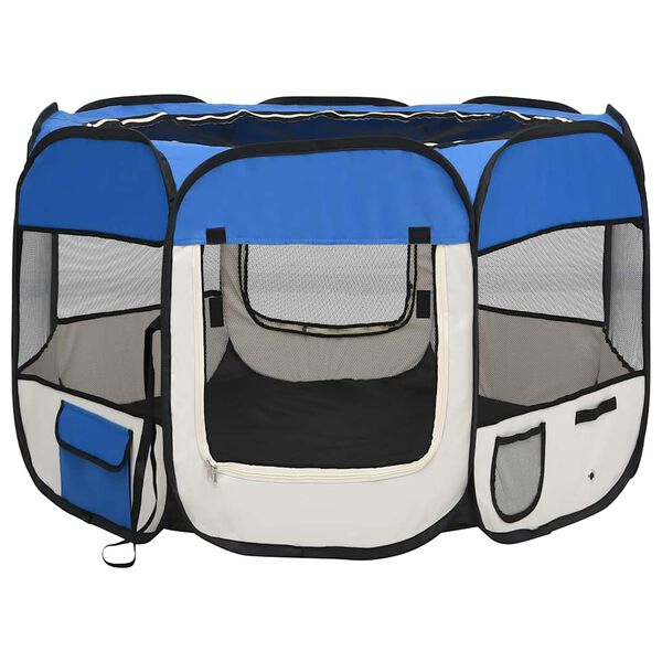 vidaXL Dog Playpen Blue and cream Polyester, steel 35.4 x 35.4 x 22.8 in