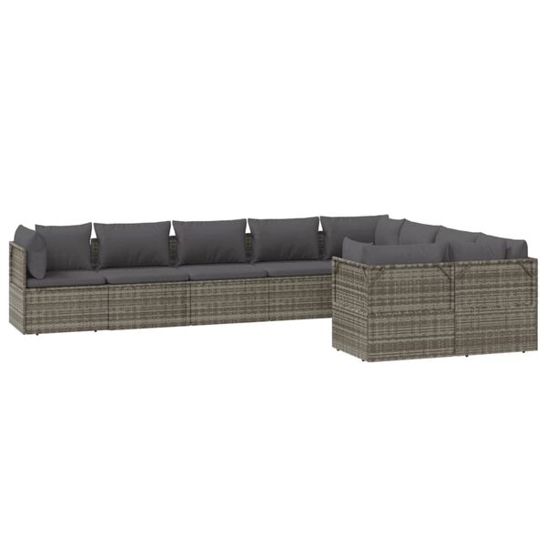 vidaXL Garden Lounge Set Gray PE rattan, powder-coated steel, polyester, PVC