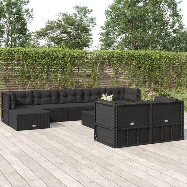 vidaXL Garden Lounge Set Black PE rattan Medium Adjustable Armrests