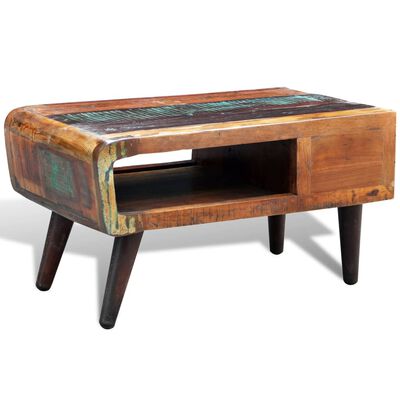 vidaXL Coffee Table with Curved Edge 1 Drawer Reclaimed Wood