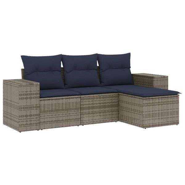 vidaXL 4 Piece Garden Sofa Set with Cushions Grey Poly Rattan