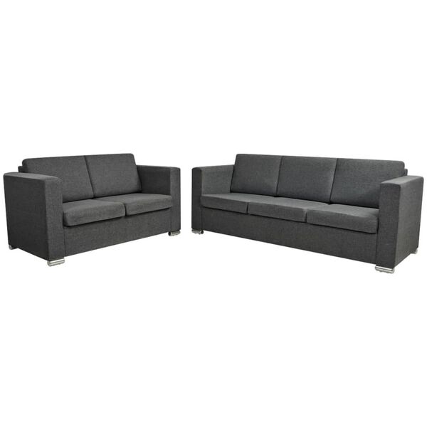 vidaXL Sofa Set Dark grey Wooden frame, polyester fabric, chrome legs