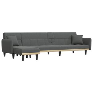 vidaXL L-shaped Sofa Bed Dark Grey 100% Polyester Fabric, Plywood