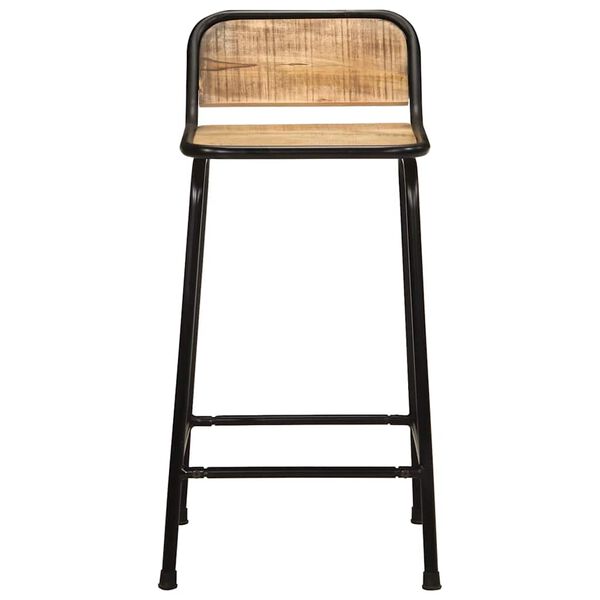 vidaXL Bar Stool Set of 4 Brown and Black Solid Rough Mango Wood and Iron