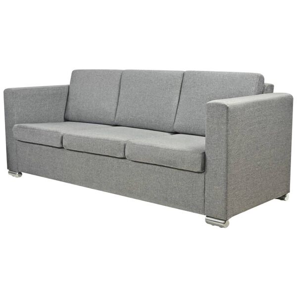 vidaXL Sofa Light grey Polyester fabric, Wooden frame, Chrome-plated legs