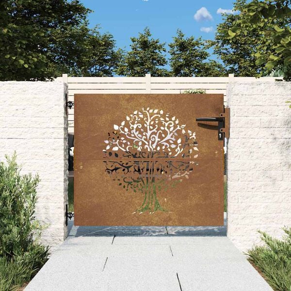 vidaXL Garden Gate 33.5x29.5" Corten Steel Tree Design