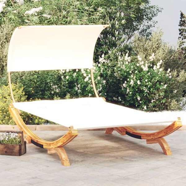 vidaXL Outdoor Lounge Bed Cream Solid bent wood, 100% polyester fabric