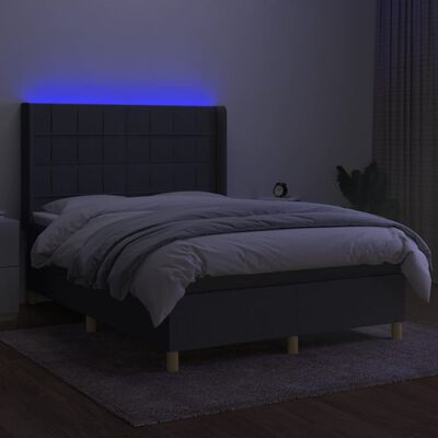 vidaXL Box Spring Bed with Mattress&LED Dark Gray Full Fabric