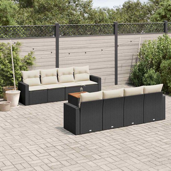 vidaXL Garden Sofa Set Black and Cream PE Rattan and Steel Large Modular