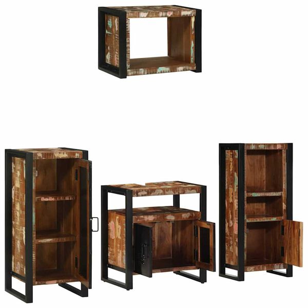 vidaXL Bathroom Furniture Set with Door 4 pcs Brown Solid Reclaim Wood