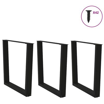 Three black metal table legs with mounting holes.