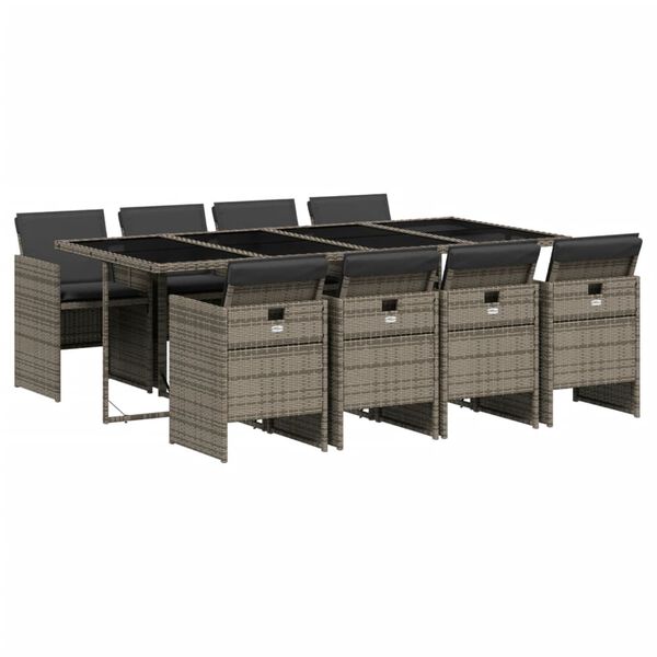 vidaXL Patio Dining Set Set of 8 Gray PE rattan 8-seater Foldable