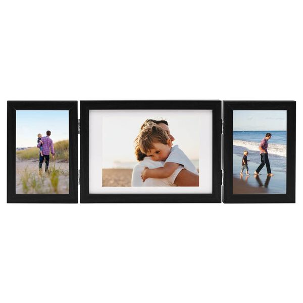 vidaXL Trifold Photo Frame Black MDF, PS (polystyrene)