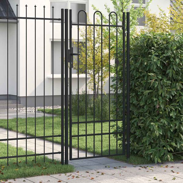 vidaXL Fence Gate Single Door with Arched Top Steel 39.4"x78.7" Black