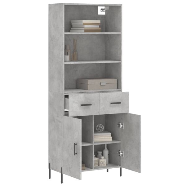 vidaXL Highboard Concrete grey Engineered wood, metal Medium Highboard