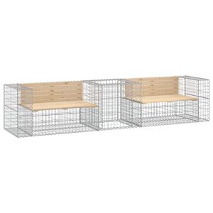 vidaXL Garden Bench With Gabion Basket Natural wood and silver