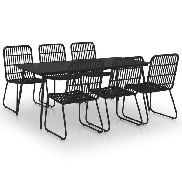 vidaXL Dining Set Black Poly rattan, powder-coated steel, glass Large