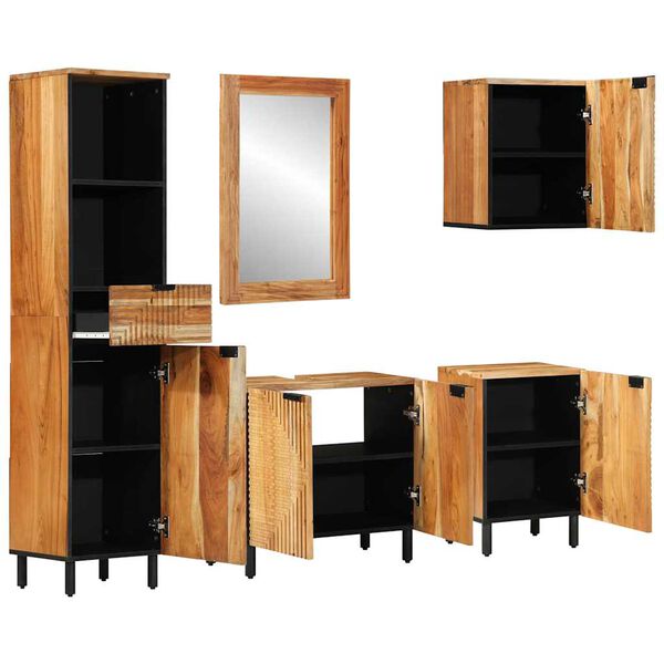 vidaXL Bathroom Furniture Set with Shelf 5 pcs Brown solid acacia wood