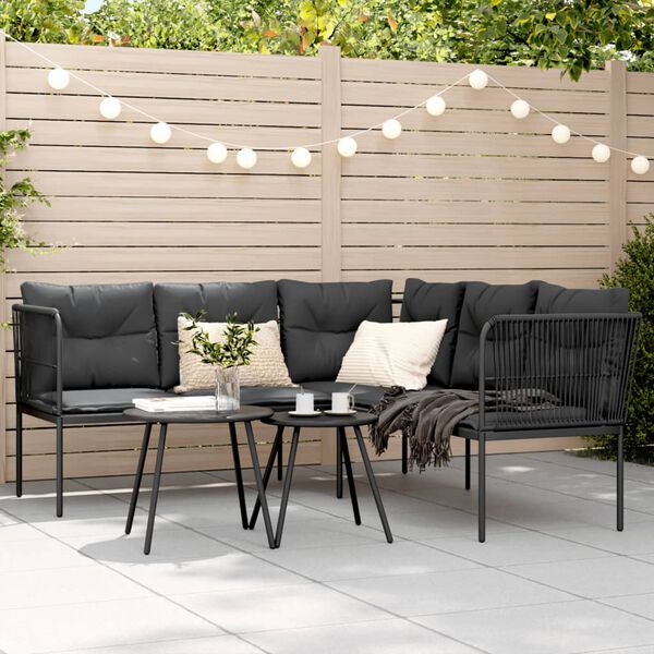 vidaXL Garden Sofa Black Powder-coated steel Large