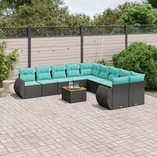 vidaXL 11 Piece Patio Sofa Set with Cushions Black Poly Rattan