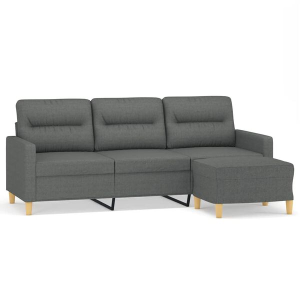 vidaXL 3-seater Sofa With Footstool Dark Grey 100% polyester, metal, plywood